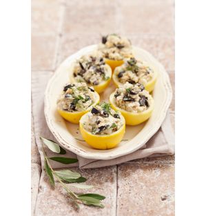 COD AND BLACK OLIVE-STUFFED LEMONS: 