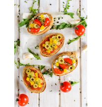 SUMMER BRUSCHETTA WITH GREEN OLIVES